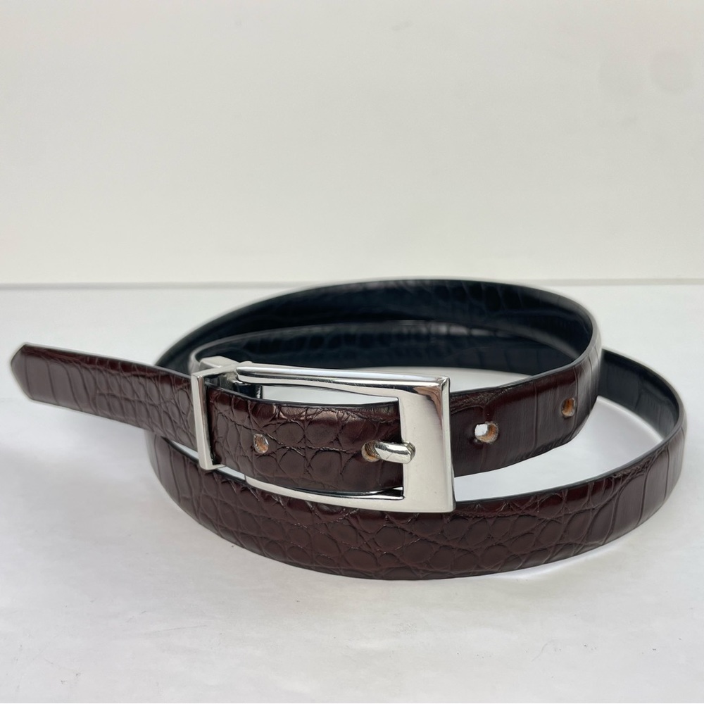 Reversible Brown / Black Thin Skinny Belt Crocodile Gator Snakeskin‎ Texture
